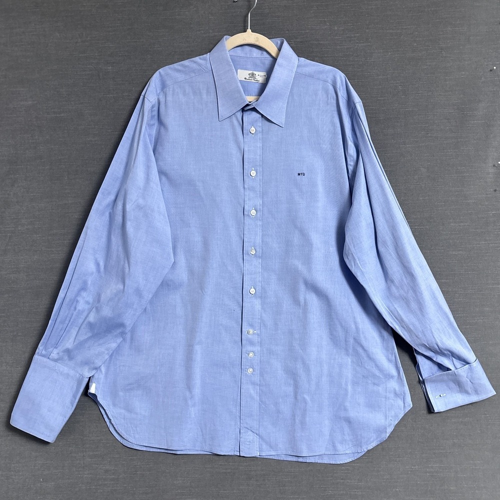 Oxxford Clothes Custom Dress Shirt 17.5/36‎ Blue USA Made Double French Cuff